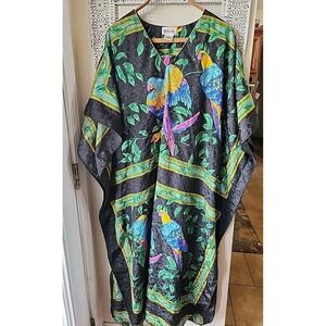 Vtg‎ Winlar Caftan Kaftan Dress Shimmery Parrots Tropical sz 2X Resortwear